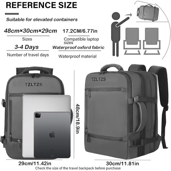 17.3inch Laptop Backpack USB Charging Port Rucksack for Men Women (Gray) - Picture 3 of 9